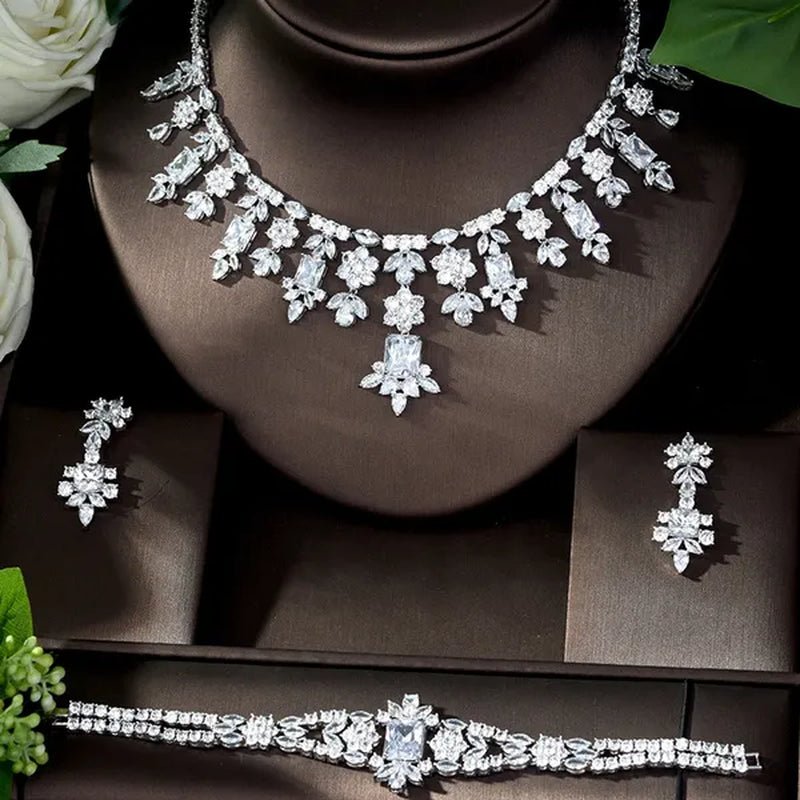 CANDICE Luxury Brilliant Citrine Bridal Wedding Party Jewelry Set for Brides Pave Yellow AAA CZ Stone Flower Drop Dangle Earrings Necklace Bracelet Sets - WORLD TIME VISITS