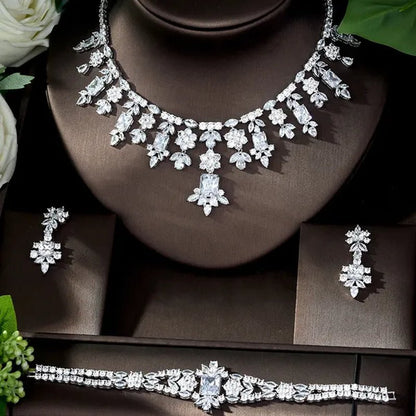 CANDICE Luxury Brilliant Citrine Bridal Wedding Party Jewelry Set for Brides Pave Yellow AAA CZ Stone Flower Drop Dangle Earrings Necklace Bracelet Sets - WORLD TIME VISITS