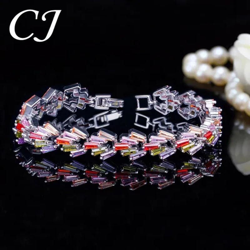 CANDICE New Trendy Sterling Silver Hand Bangle Jewelry Noble Rectangle Purple Crystal Women Tennis Bracelets with White Zirconia - WORLD TIME VISITS