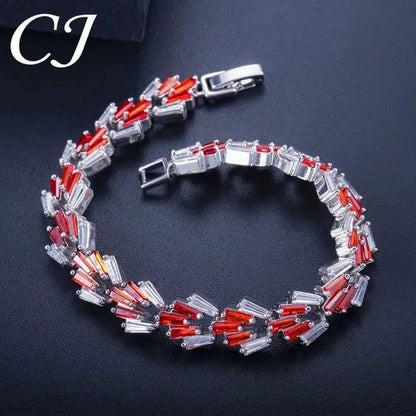 CANDICE New Trendy Sterling Silver Hand Bangle Jewelry Noble Rectangle Purple Crystal Women Tennis Bracelets with White Zirconia