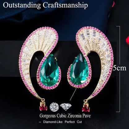 CANDICE Noble Micro Pave Tiny CZ Crystal Unique Leaf Shape Earrings with Green Water Drop Stones Ethiopian Gold Plated Wedding Banquet Jewelry for Women