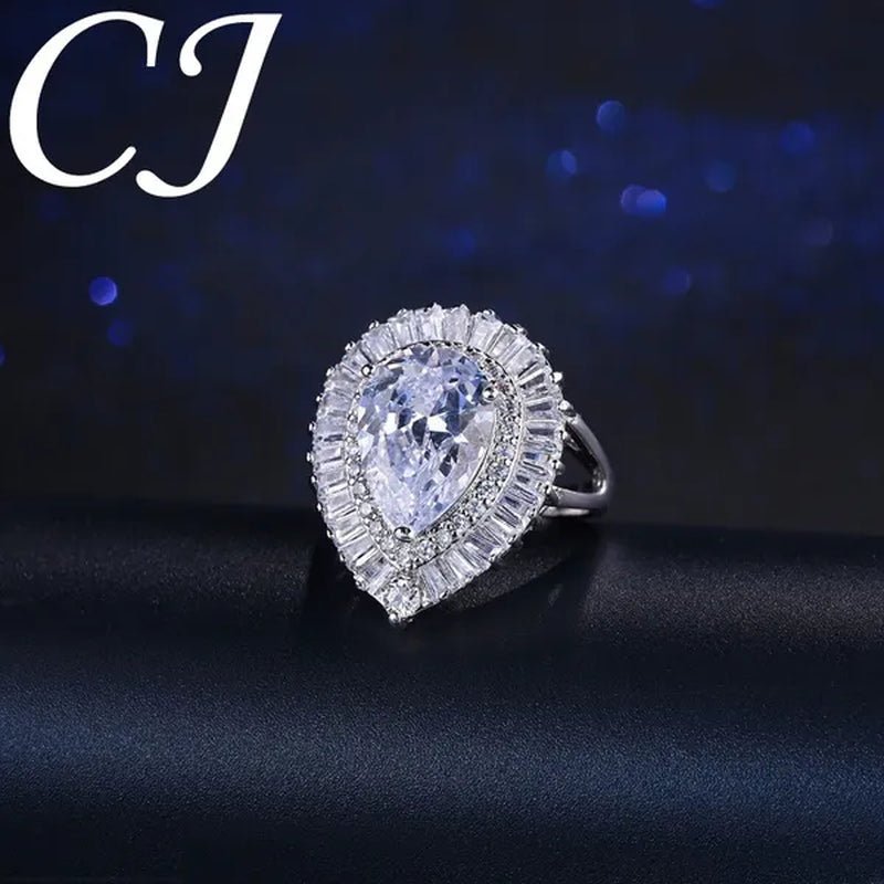 CANDICE Romantic Valentine's Day Gift Top Quality Pear Shape AAA CZ Stone Setting Sterling Silver Plated Adjustable Ring For Lover - WORLD TIME VISITS