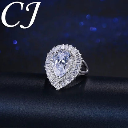CANDICE Romantic Valentine's Day Gift Top Quality Pear Shape AAA CZ Stone Setting Sterling Silver Plated Adjustable Ring For Lover - WORLD TIME VISITS