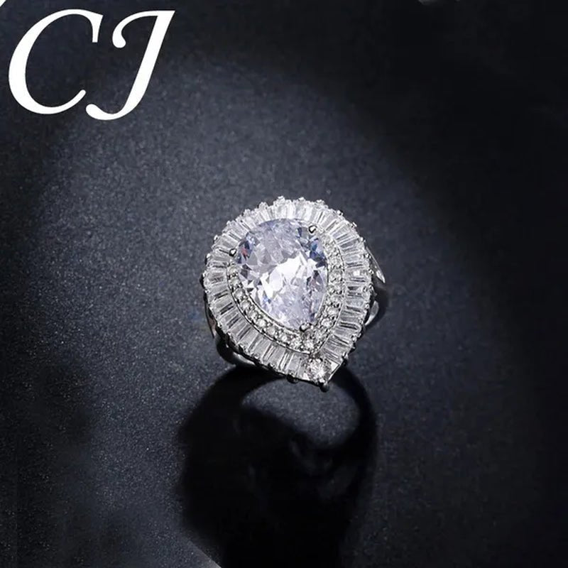 CANDICE Romantic Valentine's Day Gift Top Quality Pear Shape AAA CZ Stone Setting Sterling Silver Plated Adjustable Ring For Lover