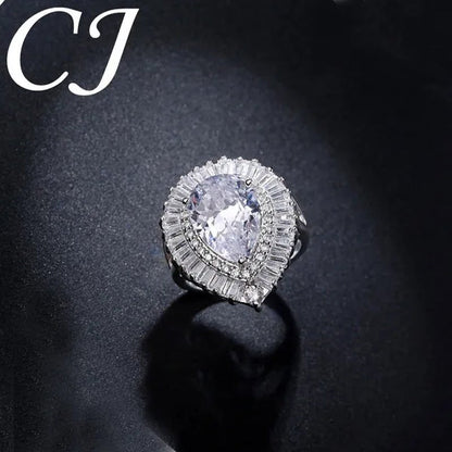 CANDICE Romantic Valentine's Day Gift Top Quality Pear Shape AAA CZ Stone Setting Sterling Silver Plated Adjustable Ring For Lover