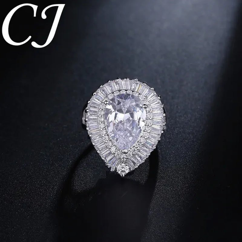 CANDICE Romantic Valentine's Day Gift Top Quality Pear Shape AAA CZ Stone Setting Sterling Silver Plated Adjustable Ring For Lover - WORLD TIME VISITS