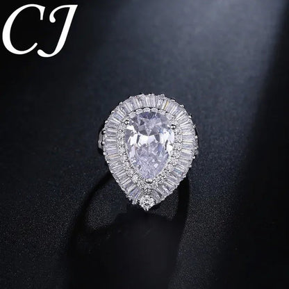 CANDICE Romantic Valentine's Day Gift Top Quality Pear Shape AAA CZ Stone Setting Sterling Silver Plated Adjustable Ring For Lover - WORLD TIME VISITS
