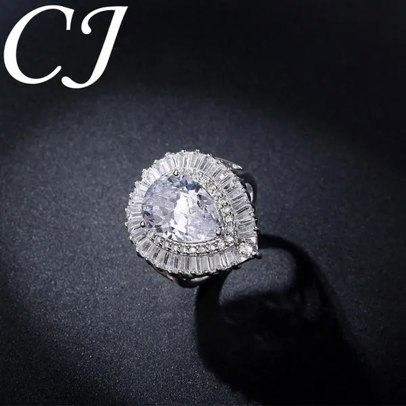 CANDICE Romantic Valentine's Day Gift Top Quality Pear Shape AAA CZ Stone Setting Sterling Silver Plated Adjustable Ring For Lover