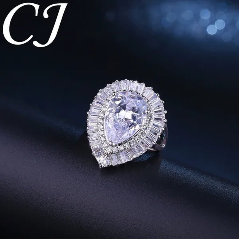 CANDICE Romantic Valentine's Day Gift Top Quality Pear Shape AAA CZ Stone Setting Sterling Silver Plated Adjustable Ring For Lover - WORLD TIME VISITS