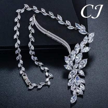 CANDICE Super Luxury White Gold Plated Clear Cubic Zirconia Big Flower Bridal Necklace Earrings for Wedding Party Jewelry Sets