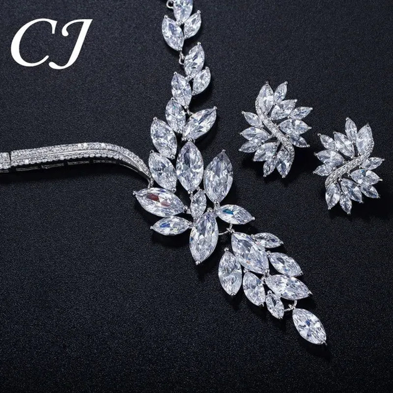 CANDICE Super Luxury White Gold Plated Clear Cubic Zirconia Big Flower Bridal Necklace Earrings for Wedding Party Jewelry Sets