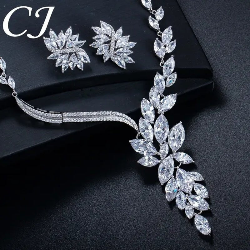 CANDICE Super Luxury White Gold Plated Clear Cubic Zirconia Big Flower Bridal Necklace Earrings for Wedding Party Jewelry Sets