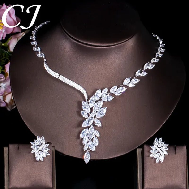 CANDICE Super Luxury White Gold Plated Clear Cubic Zirconia Big Flower Bridal Necklace Earrings for Wedding Party Jewelry Sets - WORLD TIME VISITS