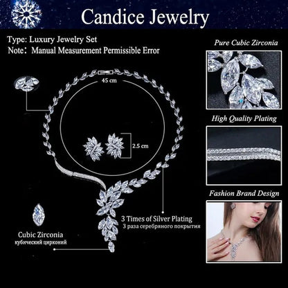 CANDICE Super Luxury White Gold Plated Clear Cubic Zirconia Big Flower Bridal Necklace Earrings for Wedding Party Jewelry Sets