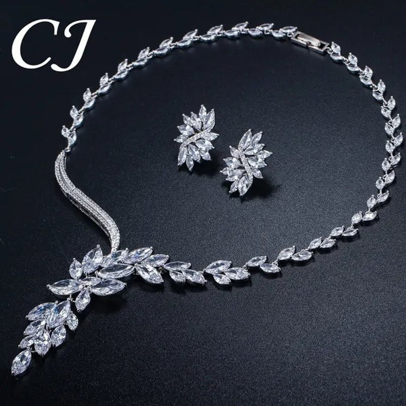 CANDICE Super Luxury White Gold Plated Clear Cubic Zirconia Big Flower Bridal Necklace Earrings for Wedding Party Jewelry Sets