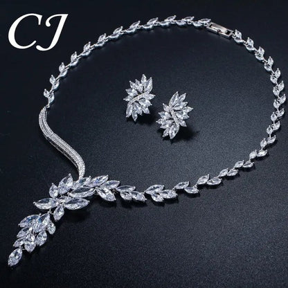CANDICE Super Luxury White Gold Plated Clear Cubic Zirconia Big Flower Bridal Necklace Earrings for Wedding Party Jewelry Sets