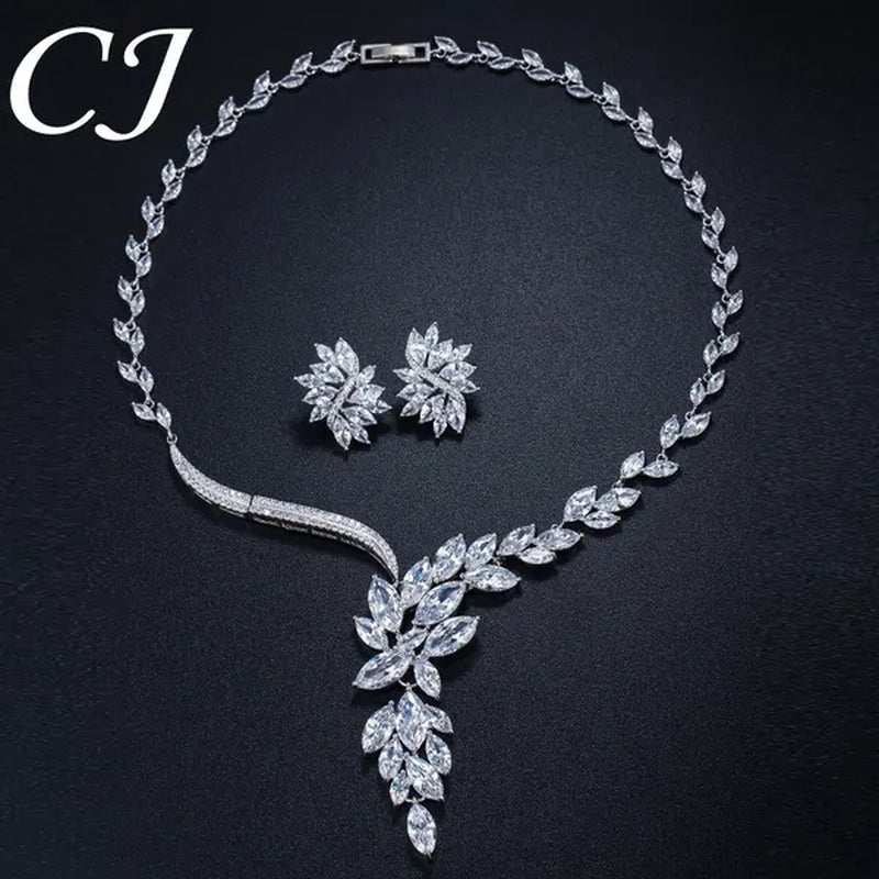 CANDICE Super Luxury White Gold Plated Clear Cubic Zirconia Big Flower Bridal Necklace Earrings for Wedding Party Jewelry Sets