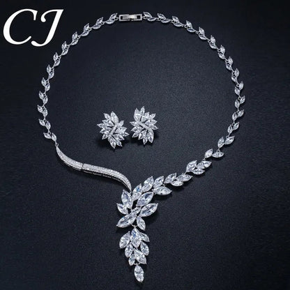 CANDICE Super Luxury White Gold Plated Clear Cubic Zirconia Big Flower Bridal Necklace Earrings for Wedding Party Jewelry Sets
