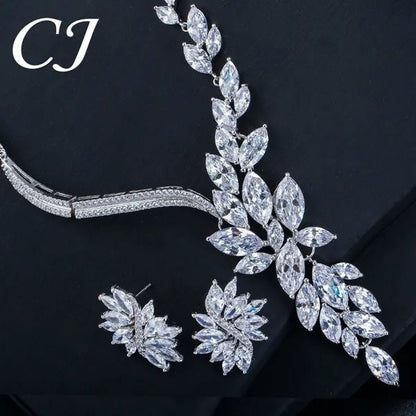 CANDICE Super Luxury White Gold Plated Clear Cubic Zirconia Big Flower Bridal Necklace Earrings for Wedding Party Jewelry Sets