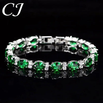 CANDICE Top Grade Blue Oval Women Silver Plated Jewelry Pave White Cubic Zirconia Noble Tennis Bracelet Bangles with Extended Clasp