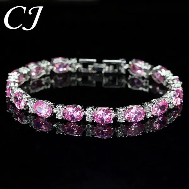 CANDICE Top Grade Blue Oval Women Silver Plated Jewelry Pave White Cubic Zirconia Noble Tennis Bracelet Bangles with Extended Clasp