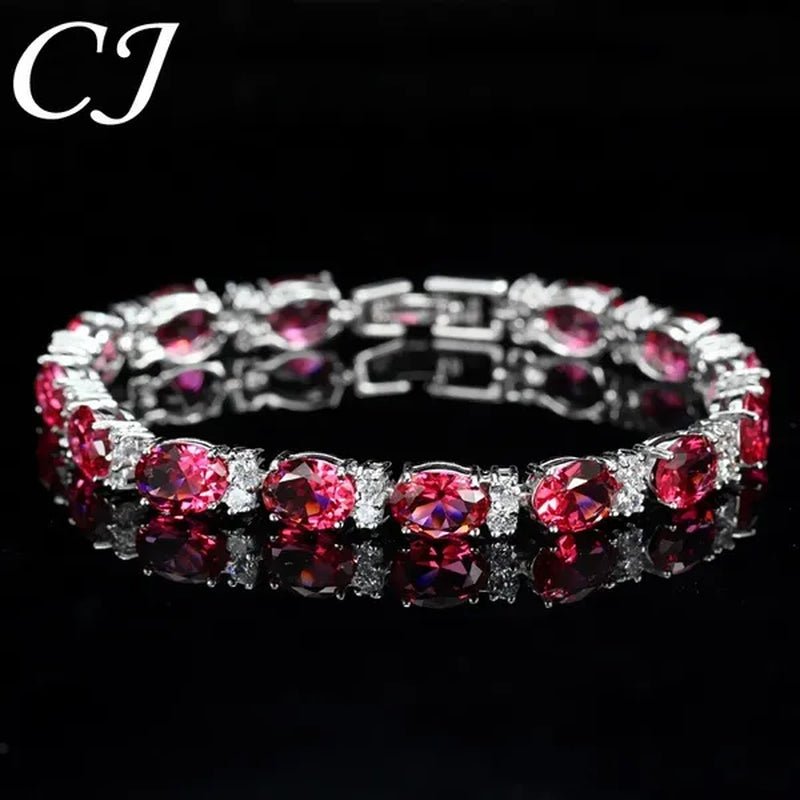 CANDICE Top Grade Blue Oval Women Silver Plated Jewelry Pave White Cubic Zirconia Noble Tennis Bracelet Bangles with Extended Clasp