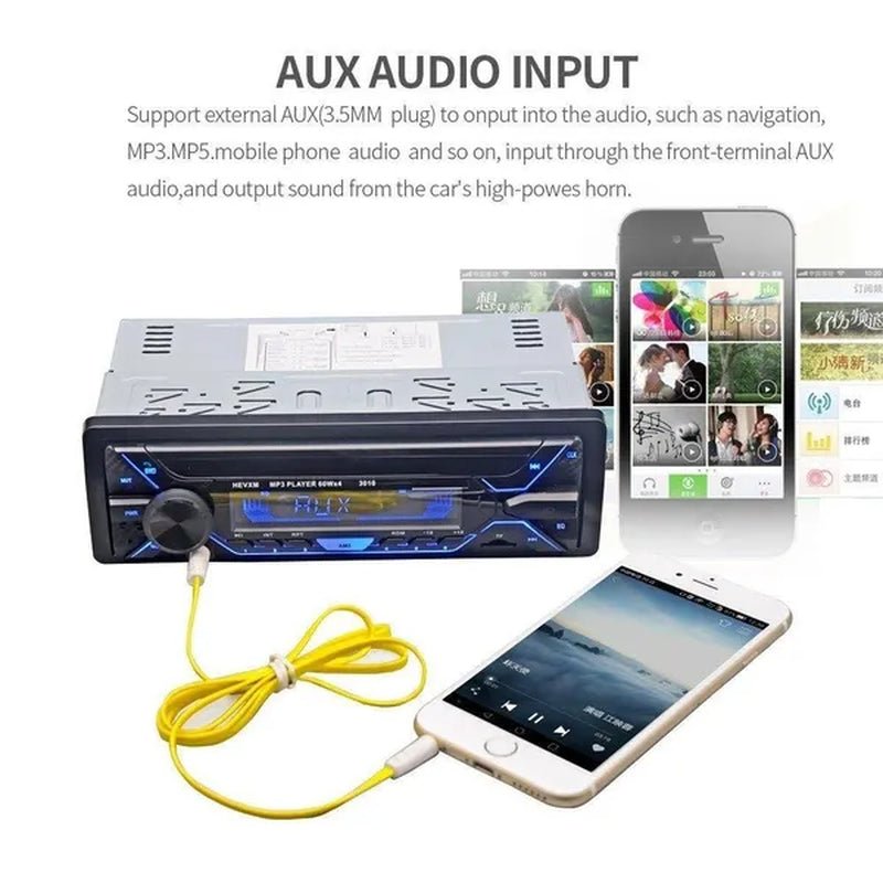 Car Stereo Bluetooth Handsfree MP3 Player Support USB/SD MMC Port 12V Car Stereo FM Radio/ Audio Player In-Dash with Remote Control 7 Colorful Lights