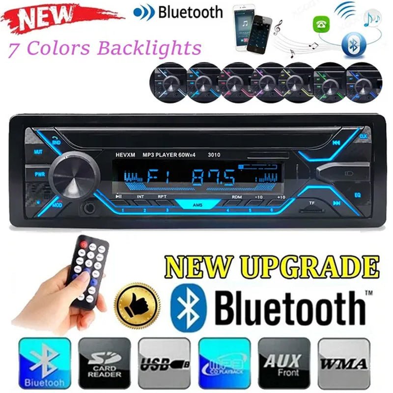 Car Stereo Bluetooth Handsfree MP3 Player Support USB/SD MMC Port 12V Car Stereo FM Radio/ Audio Player In - Dash with Remote Control 7 Colorful Lights - WORLD TIME VISITS