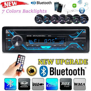 Car Stereo Bluetooth Handsfree MP3 Player Support USB/SD MMC Port 12V Car Stereo FM Radio/ Audio Player In-Dash with Remote Control 7 Colorful Lights