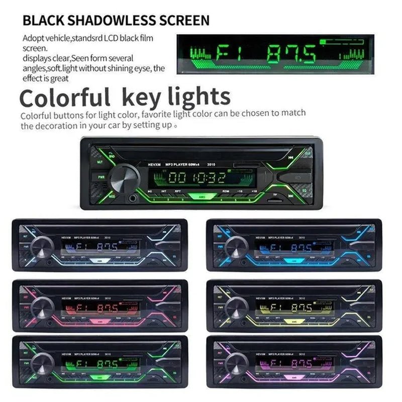 Car Stereo Bluetooth Handsfree MP3 Player Support USB/SD MMC Port 12V Car Stereo FM Radio/ Audio Player In-Dash with Remote Control 7 Colorful Lights