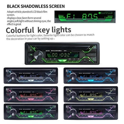 Car Stereo Bluetooth Handsfree MP3 Player Support USB/SD MMC Port 12V Car Stereo FM Radio/ Audio Player In-Dash with Remote Control 7 Colorful Lights