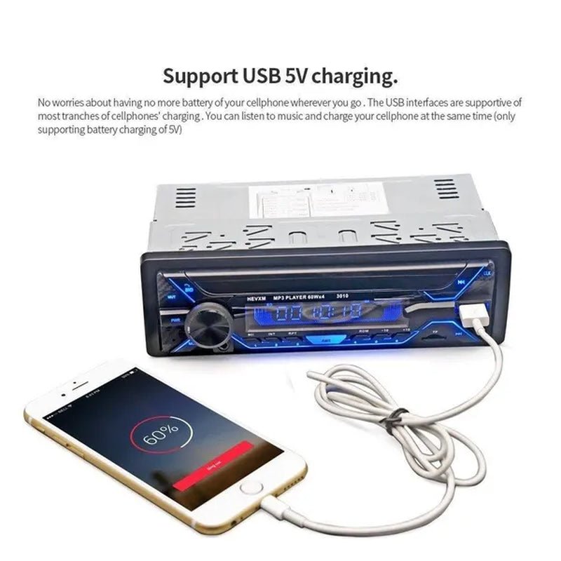 Car Stereo Bluetooth Handsfree MP3 Player Support USB/SD MMC Port 12V Car Stereo FM Radio/ Audio Player In - Dash with Remote Control 7 Colorful Lights - WORLD TIME VISITS