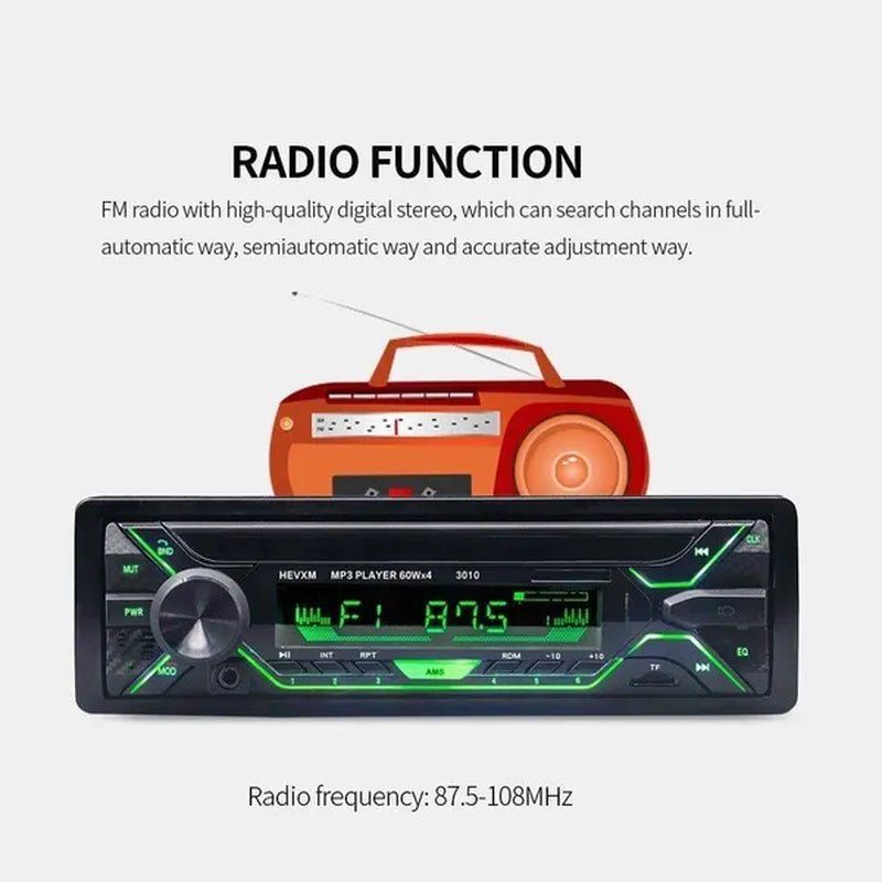 Car Stereo Bluetooth Handsfree MP3 Player Support USB/SD MMC Port 12V Car Stereo FM Radio/ Audio Player In-Dash with Remote Control 7 Colorful Lights