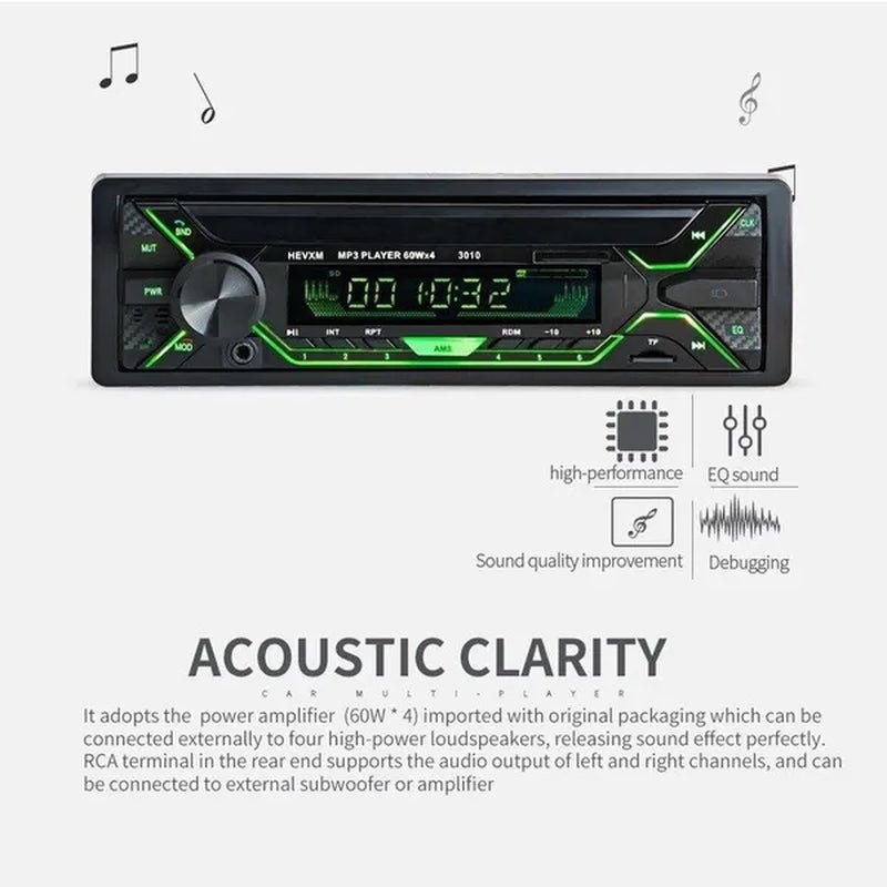 Car Stereo Bluetooth Handsfree MP3 Player Support USB/SD MMC Port 12V Car Stereo FM Radio/ Audio Player In-Dash with Remote Control 7 Colorful Lights