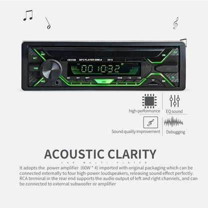 Car Stereo Bluetooth Handsfree MP3 Player Support USB/SD MMC Port 12V Car Stereo FM Radio/ Audio Player In-Dash with Remote Control 7 Colorful Lights
