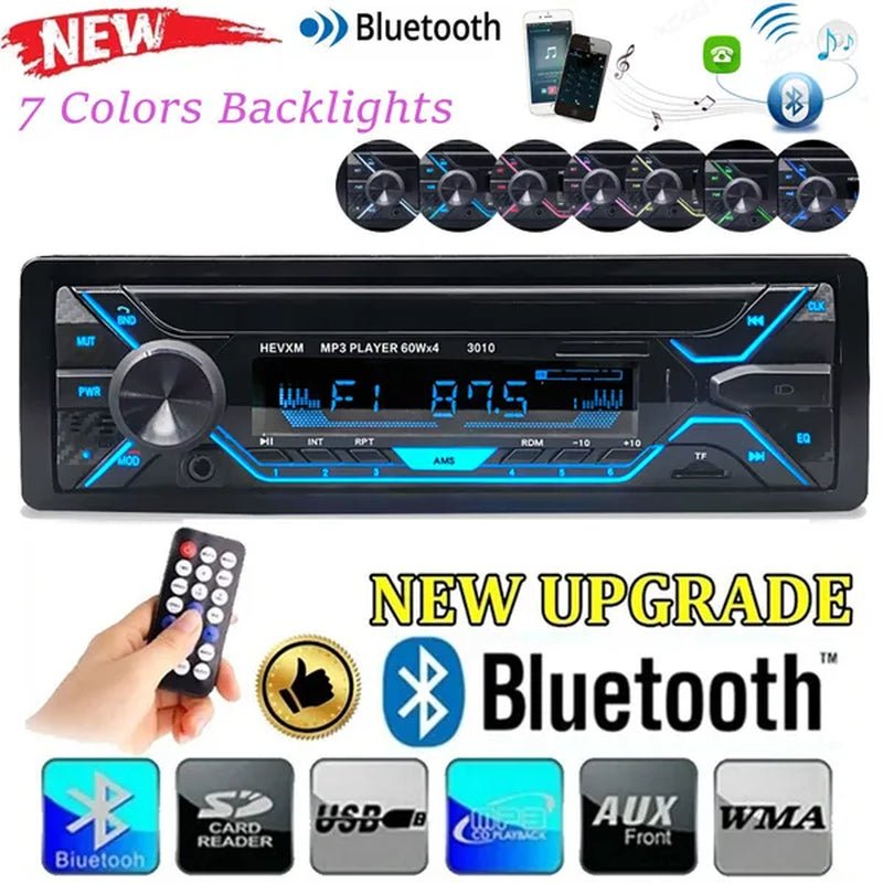 Car Stereo Bluetooth Handsfree MP3 Player Support USB/SD MMC Port 12V Car Stereo FM Radio/ Audio Player In - Dash with Remote Control 7 Colorful Lights - WORLD TIME VISITS
