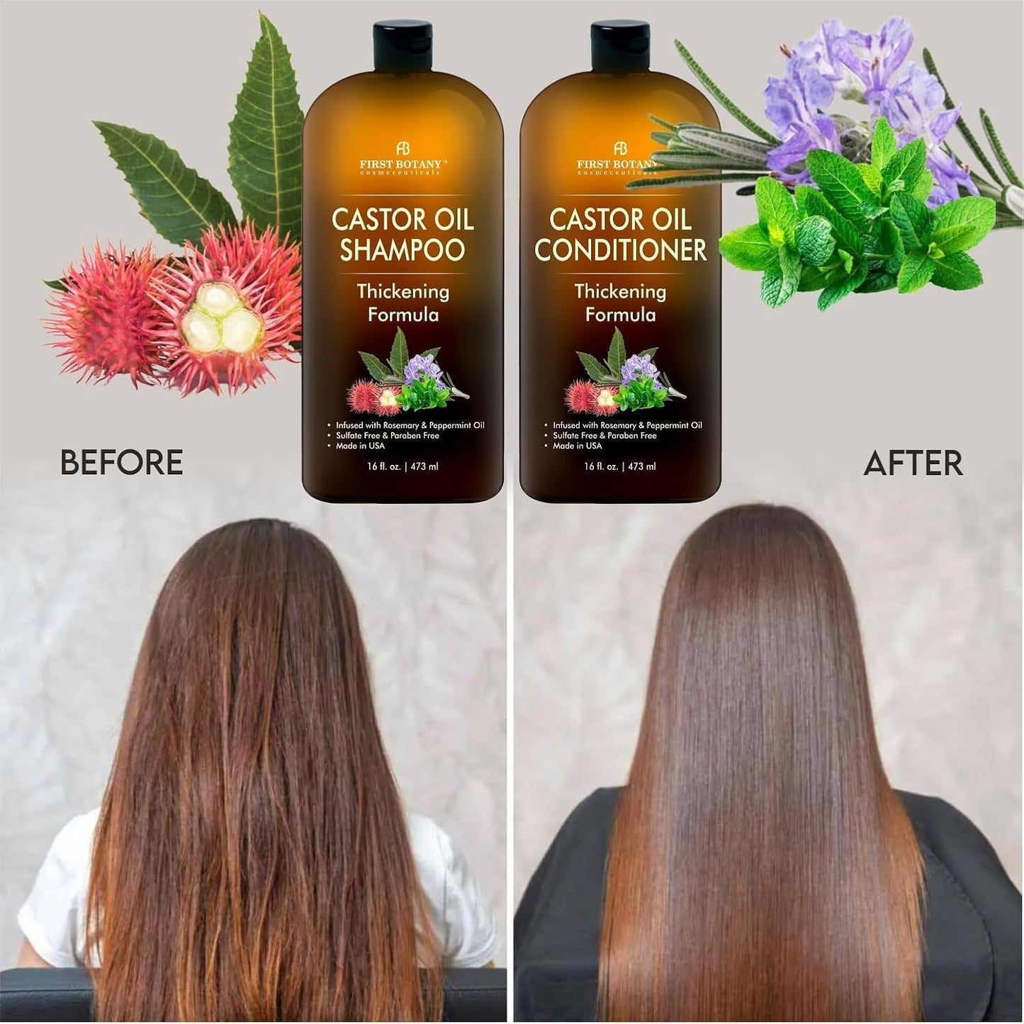 Castor Oil Shampoo and Conditioner - an anti Hair Loss Set Thickening Formula for Hair Regrowth, anti Thinning Sulfate Free for Men & Women anti Dandruff Treatment - 16 Oz - WORLD TIME VISITS