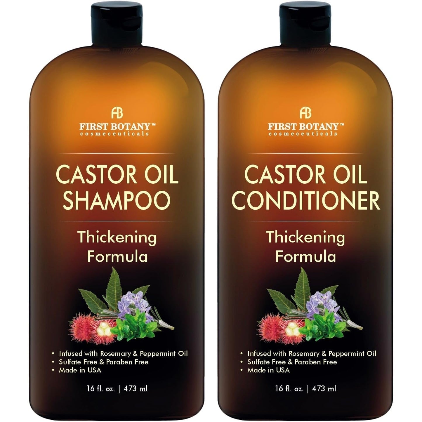 Castor Oil Shampoo and Conditioner - an anti Hair Loss Set Thickening Formula for Hair Regrowth, anti Thinning Sulfate Free for Men & Women anti Dandruff Treatment - 16 Oz - WORLD TIME VISITS