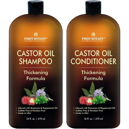 Castor Oil Shampoo and Conditioner - an anti Hair Loss Set Thickening Formula for Hair Regrowth, anti Thinning Sulfate Free for Men & Women anti Dandruff Treatment - 16 Oz - WORLD TIME VISITS