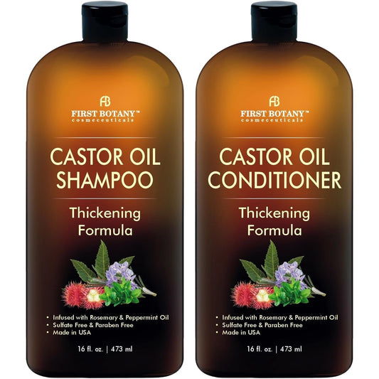Castor Oil Shampoo and Conditioner - an anti Hair Loss Set Thickening Formula for Hair Regrowth, anti Thinning Sulfate Free for Men & Women anti Dandruff Treatment - 16 Oz - WORLD TIME VISITS