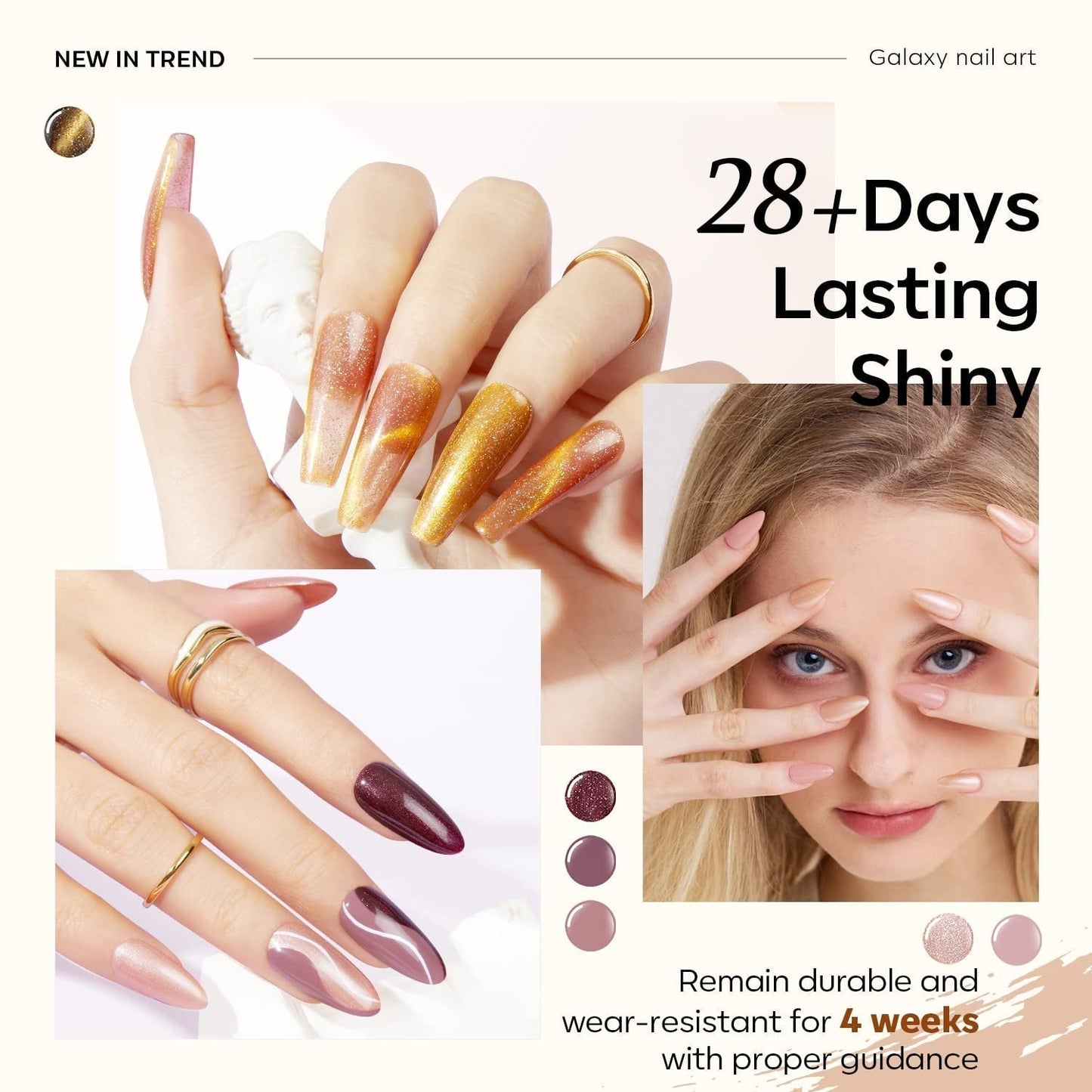 Cat Eye Gel Nail Polish Set 6 Colors, Glitter Nude Shiny Champagne Burgundy Gold Magnetic Effect Sparkle Stunning Home Nail Art Gel Kit Gift