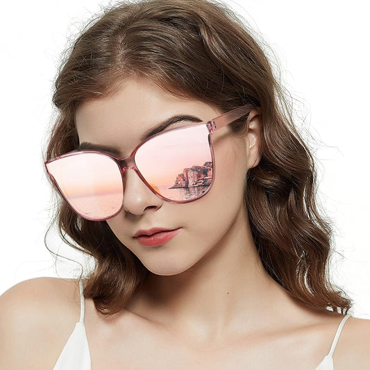 Cat Eyes Sunglasses for Women, Polarized Oversized Fashion Vintage Eyewear for Driving Fishing - 99.99% UV Protection - WORLD TIME VISITS