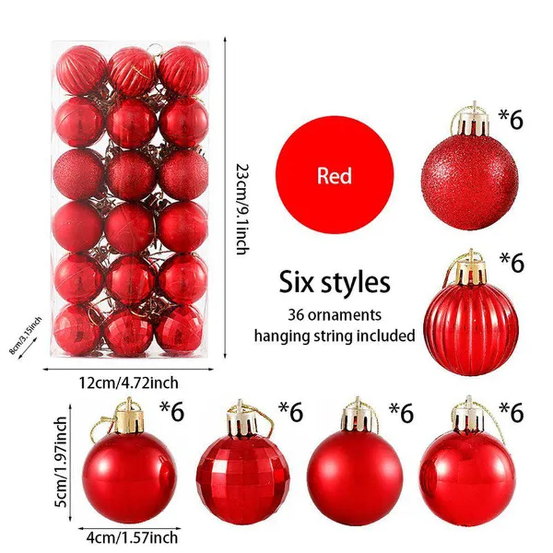 36Pcs/Box 4CM Glitter Christmas Balls Xmas Tree Hanging Pandent Balls Rose Gold Silver Green Red Blue New Year Christmas Home Decor