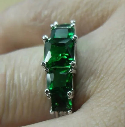 Natural 3.28CT Emerald Diamond 14K White Gold Ring Size 6-10