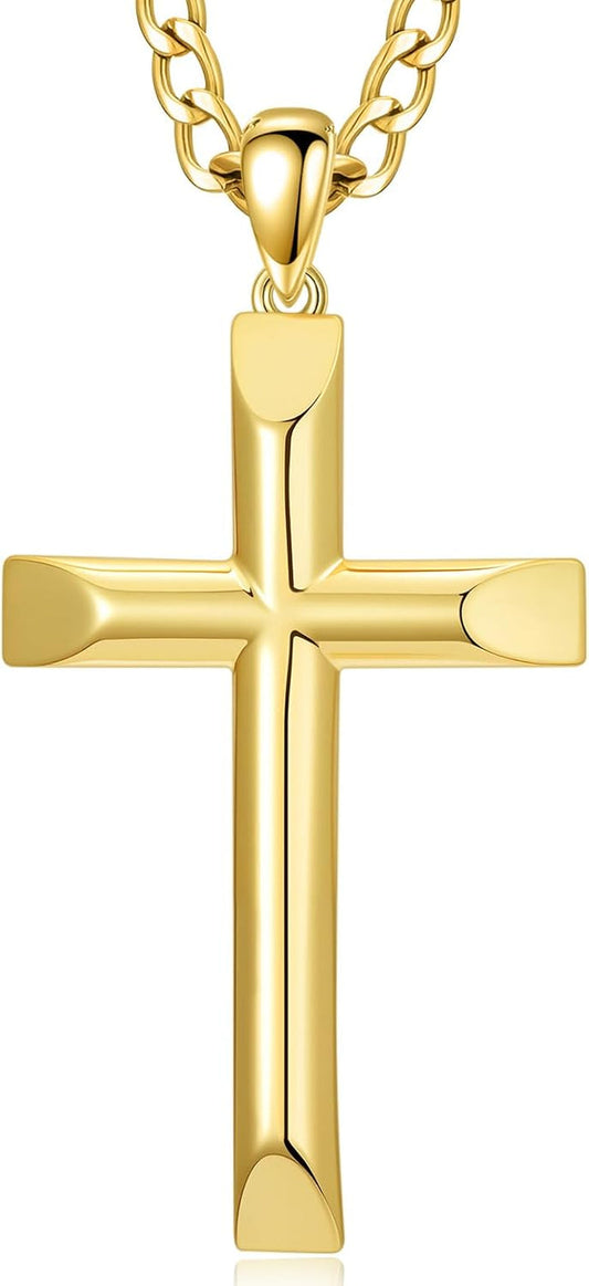 18K Gold Cross Necklace for Men Gold Cross Pendant Minimalist Cross Christian Jewelry Religious Gift - WORLD TIME VISITS