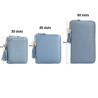 20/40/60Bits Leather Multi-Slots Zipper Card Holder Wallet with Tassel Heart Pedant