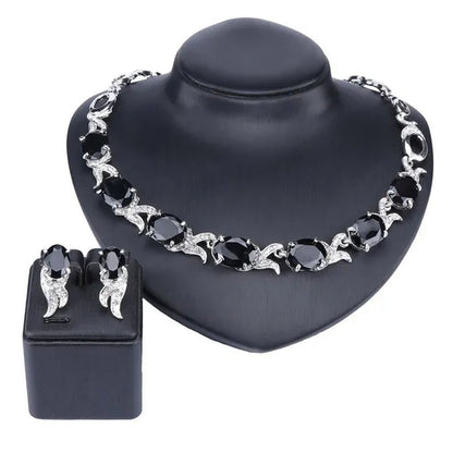 Fashion Women Zircon Rhinestone Necklace Earring Silver Plated Wedding Party Dress Jewelry Sets
