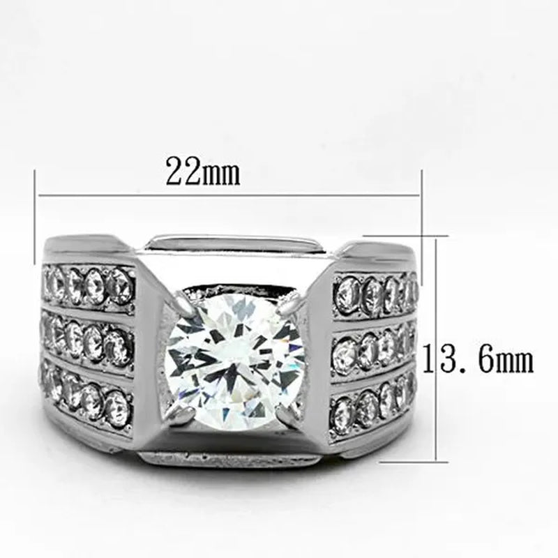 2.94 Ct Round Cut Simulated Diamond Silver Stainless Steel Ring Sizes 8-13