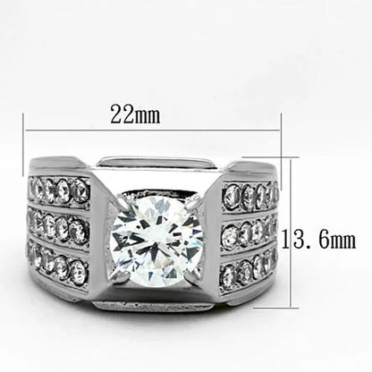 2.94 Ct Round Cut Simulated Diamond Silver Stainless Steel Ring Sizes 8-13