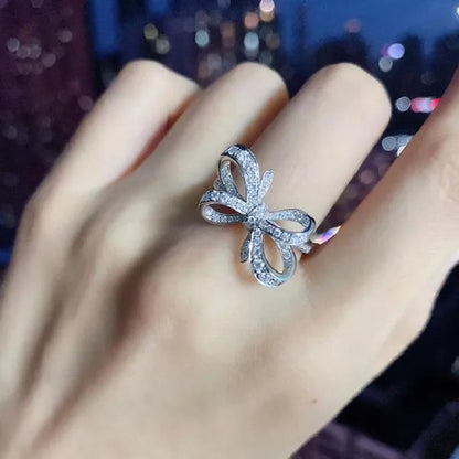 Exquisite Bow Ring Inlaid Bling Cubic Zirconia Female Wedding Party Fashion Luxury Finger Accessories Fancy Birthday Gift Jewelry
